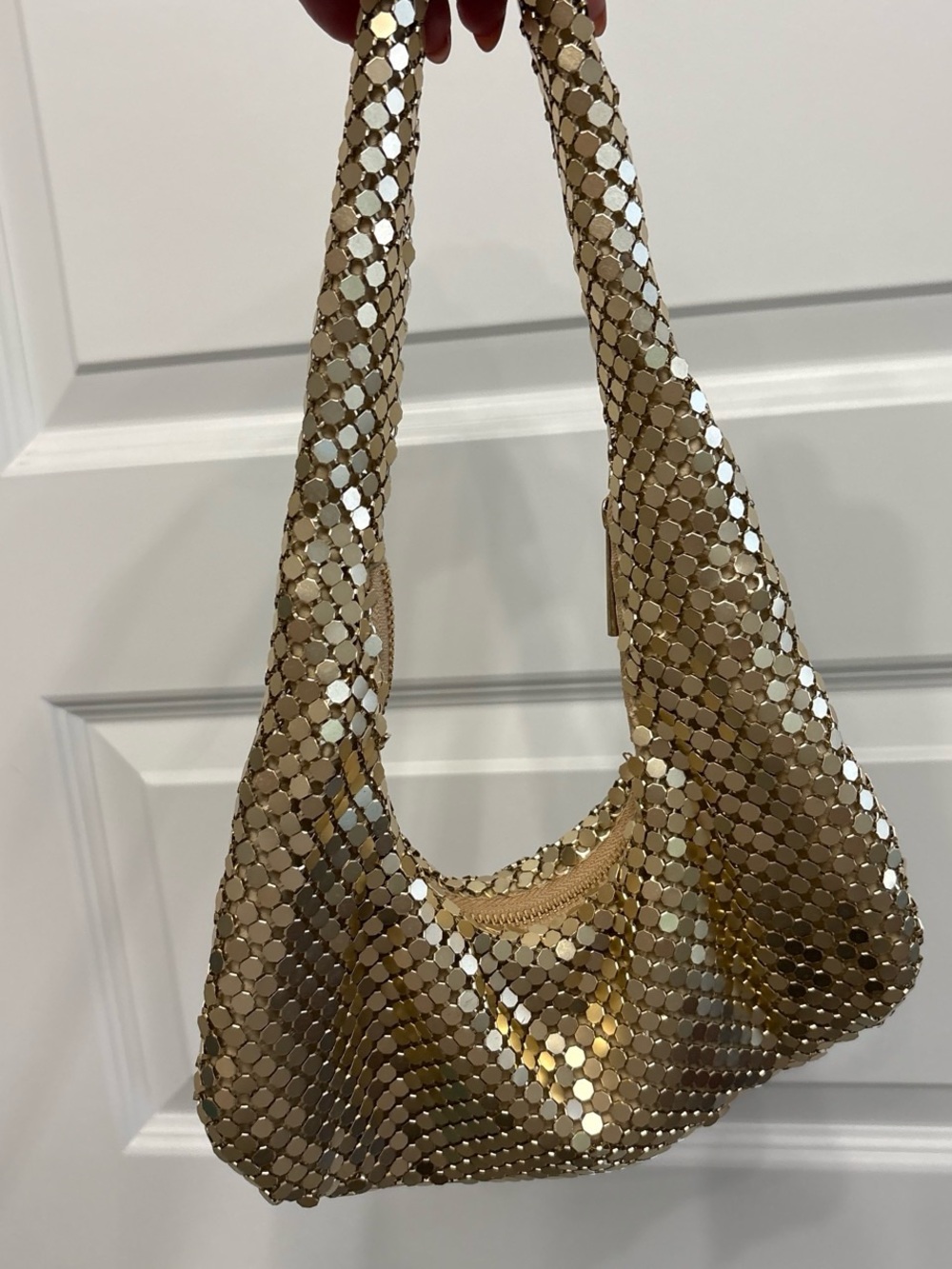 Gold Sequin Mesh Hobo Shoulder Bag - Picture 2 of 5